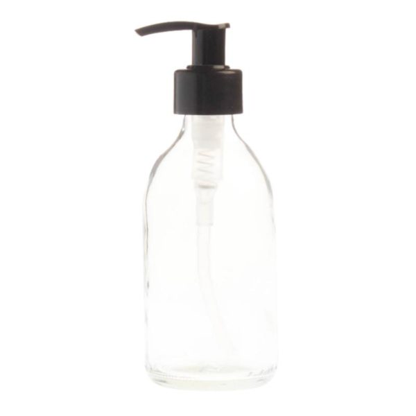 Clear Glass Bottle 200Ml With Pump Dispenser - Black (28/410)