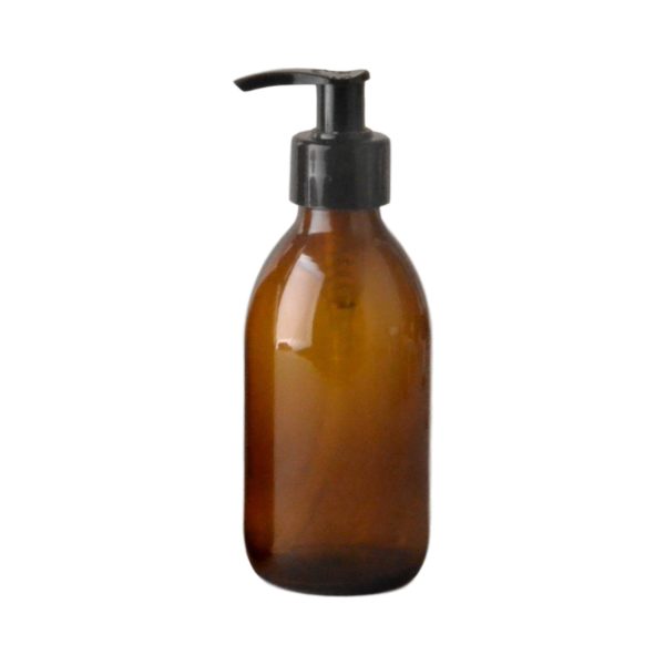 Amber Glass Bottle 200Ml With Pump Dispenser - Black (28/410)