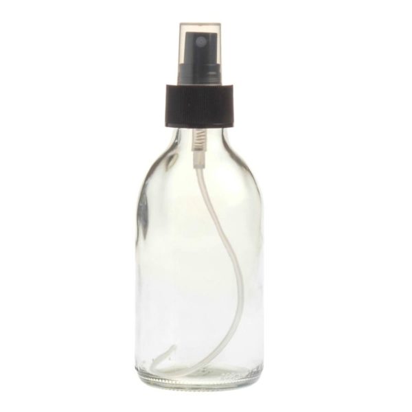 Clear Glass Bottle 200Ml With Atomiser Spray - Black (28/410)