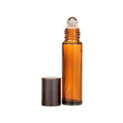 10ml Amber Glass Bottle Metal Roller Ball With Black Cap